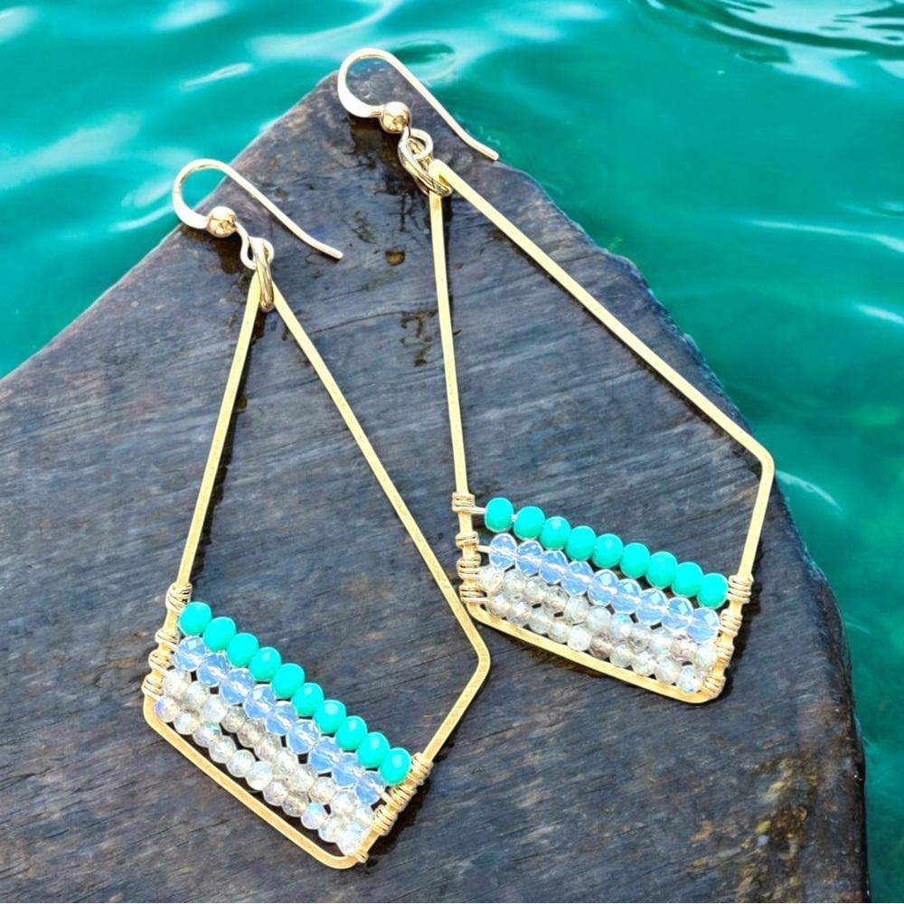 Genuine Labradorite Opalite Geometric Earrings